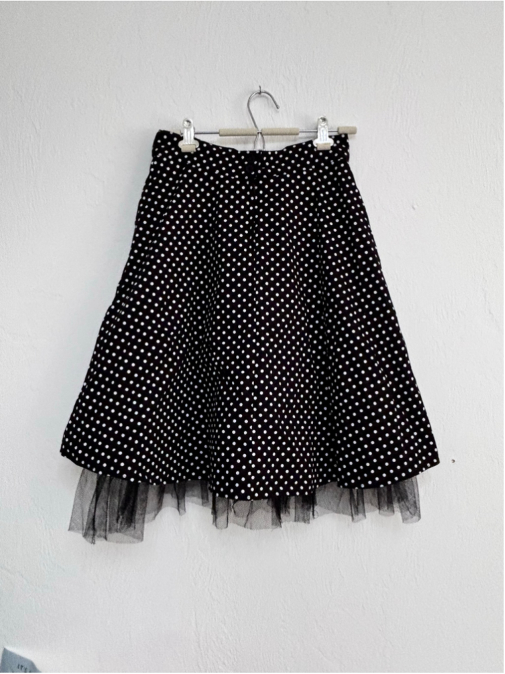 Women's Janette Polka Dot Skater Skirt Size M Black White Tulle A line - Picture 2 of 8